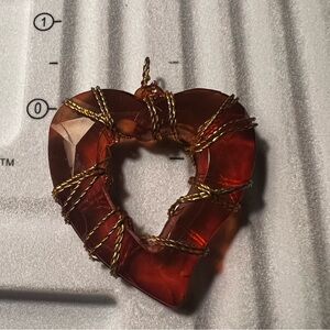 Heart wire wrapped pendant (brown & gold)
